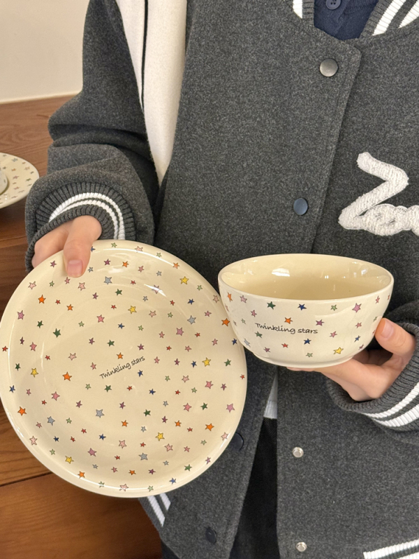 Colorful Stars | Ins High-Quality Ceramic Plate Dessert Plate Breakfast Bowl Coffee Cup Household Tableware Set High Temperature Resistant Colorful Stars | Ins High-Quality Ceramic Plate Dessert Plate Breakfast Bowl Coffee Cup Household Tableware Set High Temperature Resistant