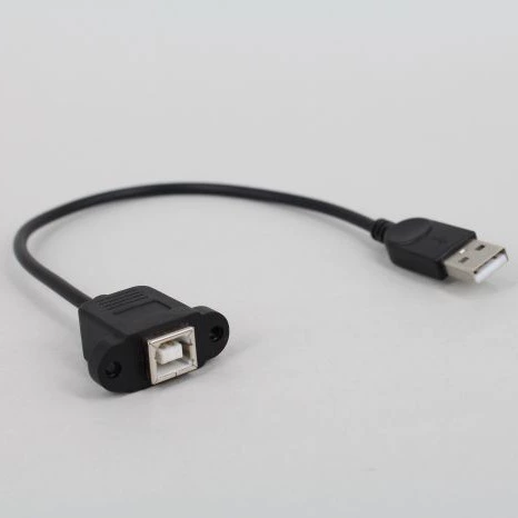 Печатный кабель USB: штекер A — гнездо B с винтовым креплением, фиксирует; штекер A — к квадратному печатному порту (гнездо), печатный USB-кабель
