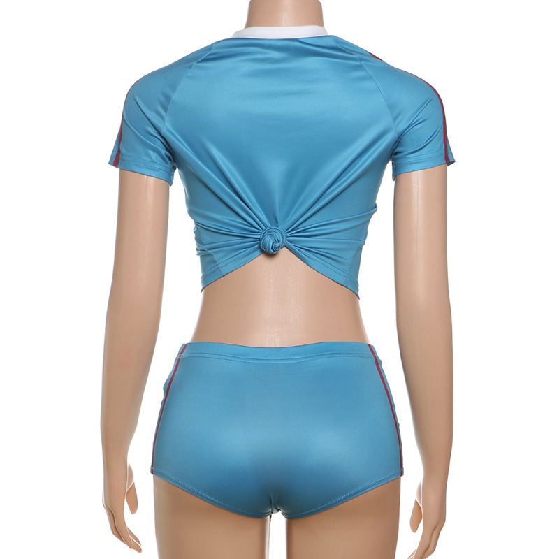 Spring Women Slim Fit Sexy Cropped Top Sports Shorts Set Women
