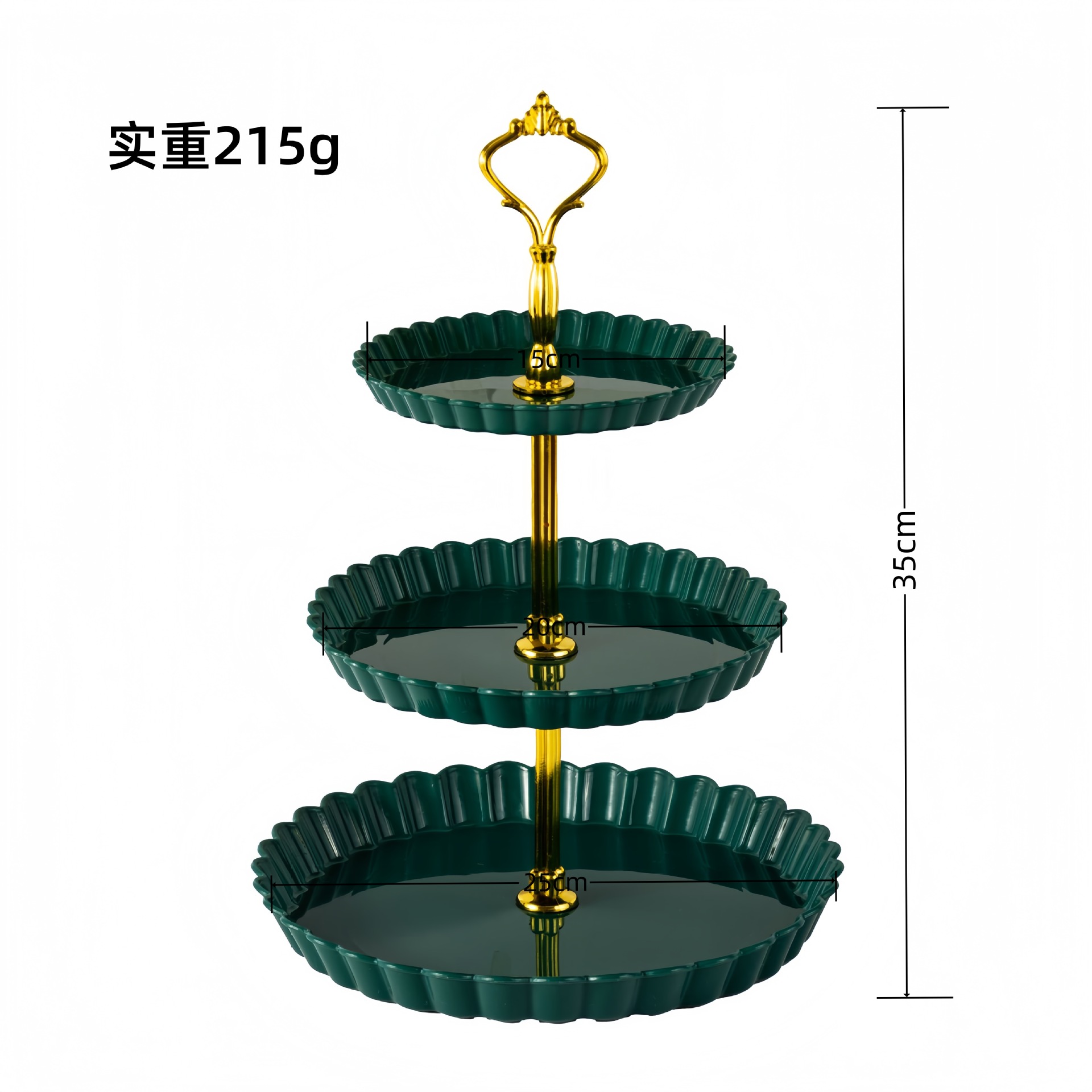 Plato de frutas de plástico transfronterizo de dulces de lujo ligero de alta calidad platos de dulces de recepción de boda de tres capas estante de almacenamiento de pastel