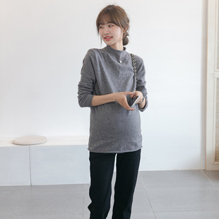 Autumn New Maternity Clothes Korean Fashionable Long-sleeved Curl Base Shirt Trendy Mom's Slim-fit Base Shirt for Going Out