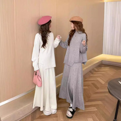 2025春秋のゆったりとしたニットセーターセット、女性用ルーズカジュアルスカート、ファッショナブルでエレガントなツーピースセット