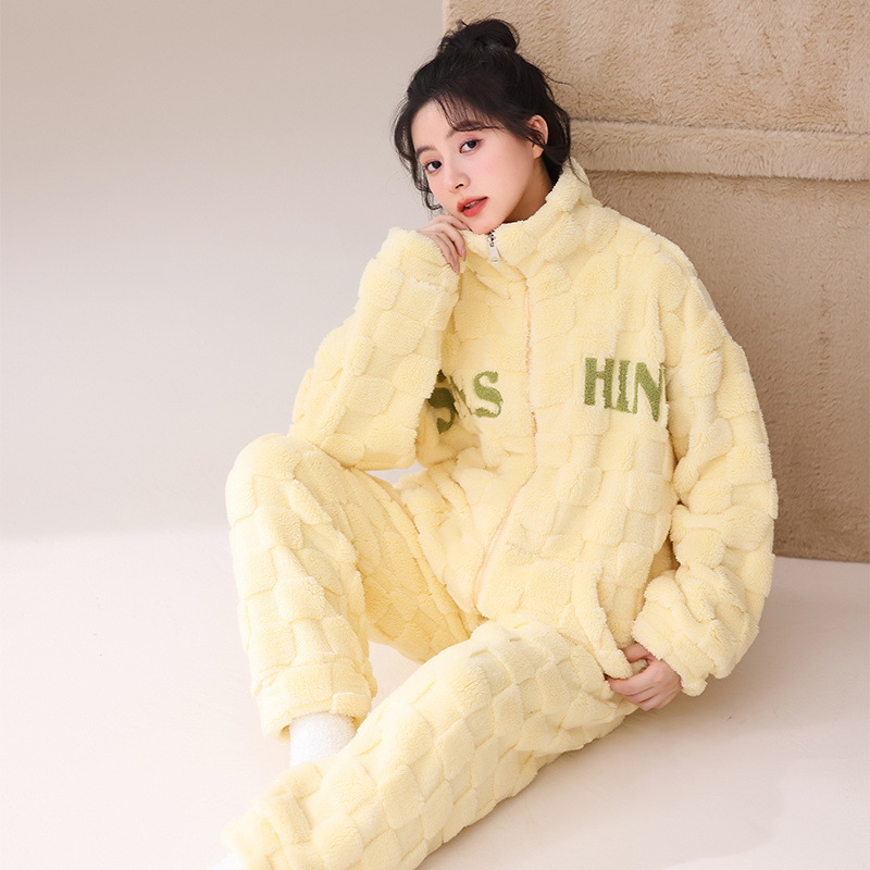 여성을위한 겨울 두꺼운 벨벳 잠옷 산호 벨벳 새로운 2024 겉옷 귀여운 플란넬 후드 양복 가정 의류