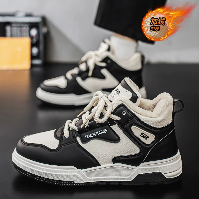 Winter high footwear, fleece trend universal white shoes platform, warm sports shoes, sneakers