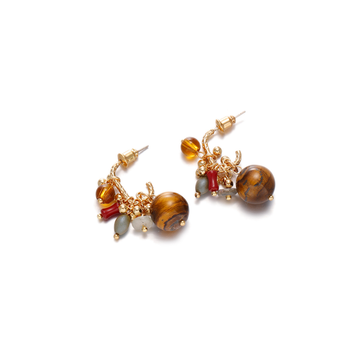 Europa y América de moda retro natural ojo de tigre colgante pendientes de orejas simple versátil otoño y invierno estilo de alta sensación delicado pendientes de orejas mujeres