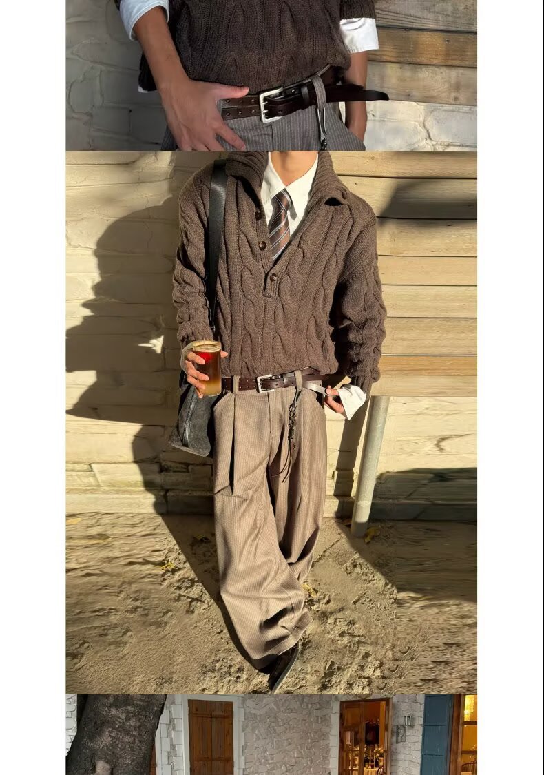 Men's Cable Knit Sweater Chunky Embossed Texture Pullover Jumper_voghion.com