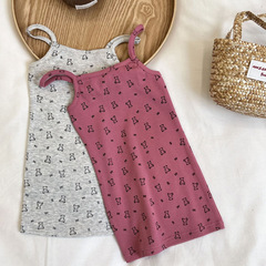 女童吊帶裙2024夏季新款韓版小熊印花中長裙無袖可愛百搭款連衣裙