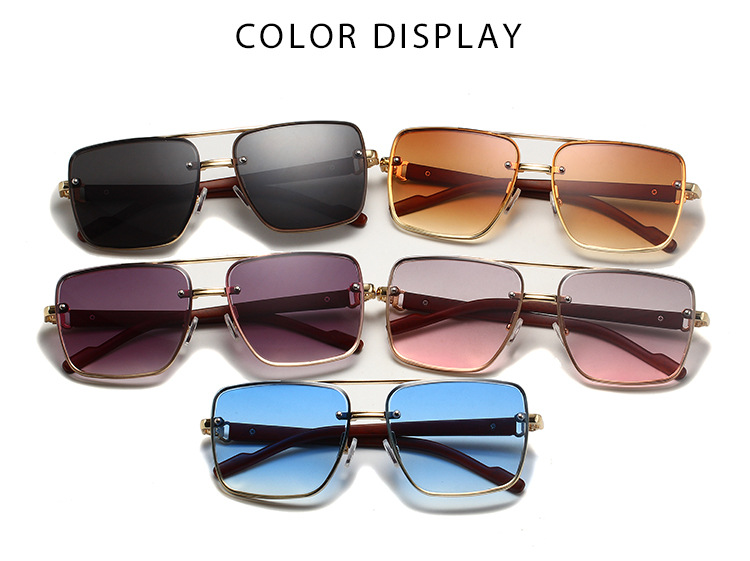 Retro Square Metal Sunglasses For Women Pilot Style Double Bridge_voghion.com