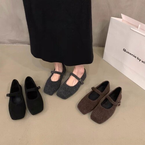 High-quality foreign-style fur shoes for women, new autumn and winter French retro temperament flat Mary Jane single-layer shoes