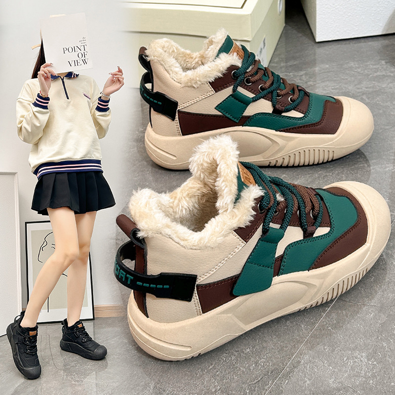 Scarpe alte da donna 2023 inverno nuovo cashmere abbinamenti caldi colori scarpe in cotone per studenti tutte abbinate scarpe Casual con piattaforma di marea_voghion.com