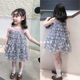 6087夏装新款童装中小童韩版女宝宝裙子朦胧花朵网纱连衣裙公主裙
