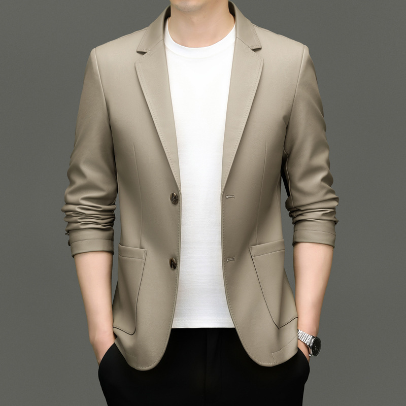 2024 Middle-aged Men's Spring and Autumn Leather Coat New Leather Suit Casual Leather Jacket Suit Coat Trendy
