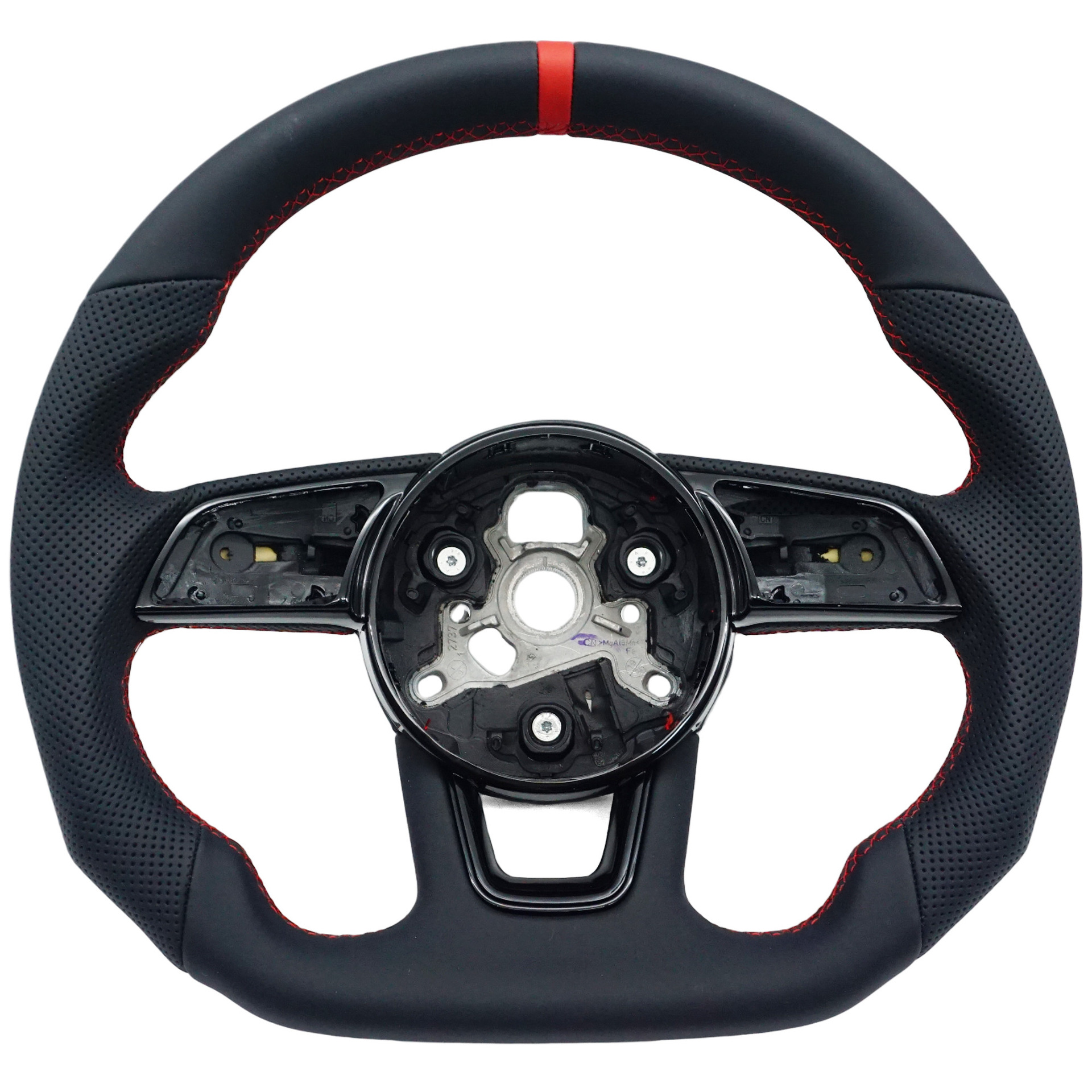 Suitable for Audi A4B9 Without Logo, Semi-Perforated Red Line, Red Center Emblem, Steering Wheel Without Paddle Shifters, with Styling Base
