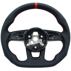 Suitable for Audi A4B9 Without Logo, Semi-Perforated Red Line, Red Center Emblem, Steering Wheel Without Paddle Shifters, with Styling Base