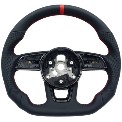 Suitable for Audi A4B9 Without Logo, Semi-Perforated Red Line, Red Center Emblem, Steering Wheel Without Paddle Shifters, with Styling Base (Steering wheel)