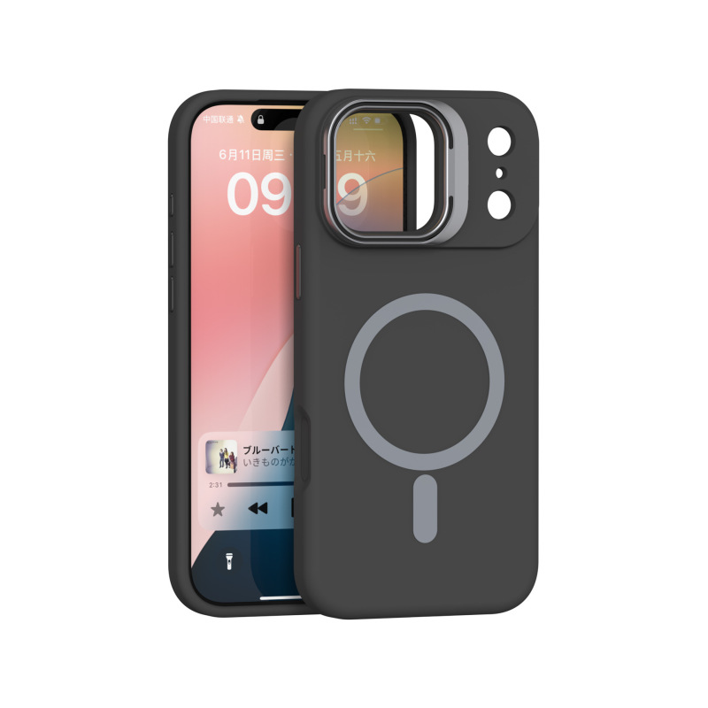 跨境适用iPhone17pm镜框支架丝印磁吸手机壳苹果16硅胶防摔保护套|undefined