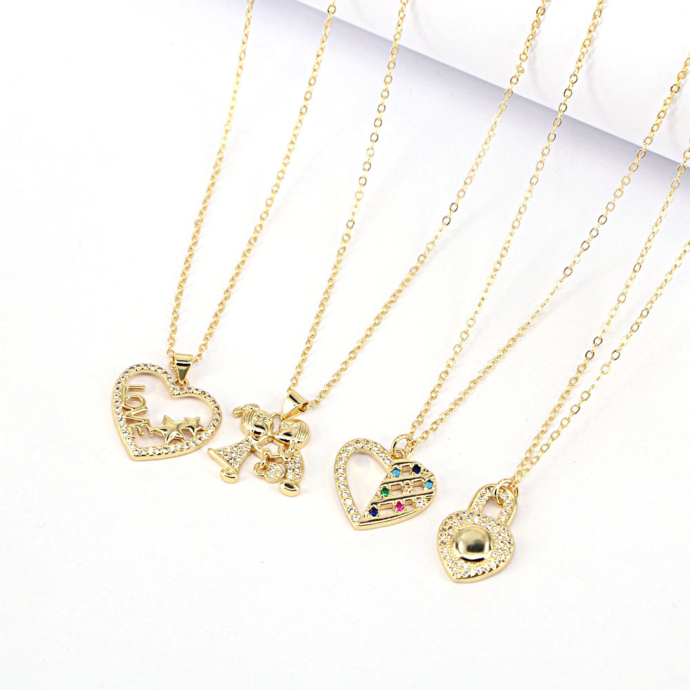 Fashion Hollow Heart Simple Micro-inlaid Zircon Love Pendant Copper Necklace display picture 3