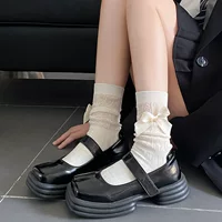 Lace tights with bow, summer thin white socks, mid-length