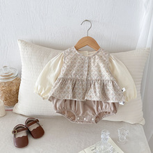 点兮韩版婴儿衣服春秋季女宝宝长袖包屁衣马甲群两件套爬服
