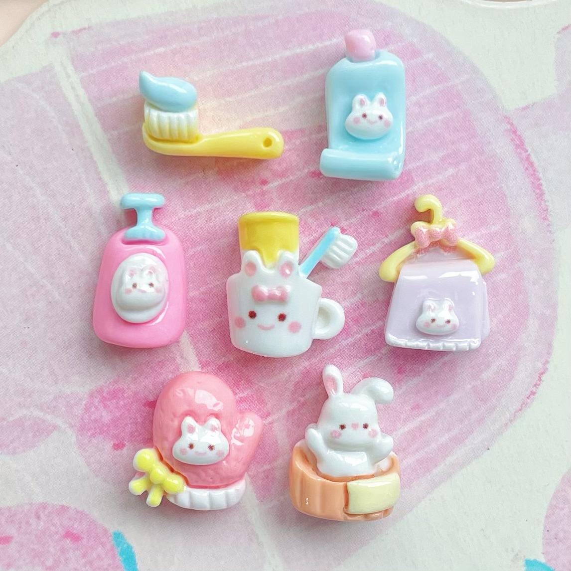 迷你兔子洗漱刷牙洗澡树脂配件毛巾手套生活配饰发夹钥匙扣装饰品