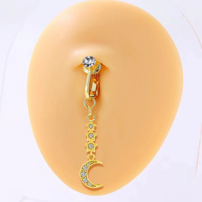 No-piercing Moon Flower And Bee Belly Button Clip With Crystals_voghion.com