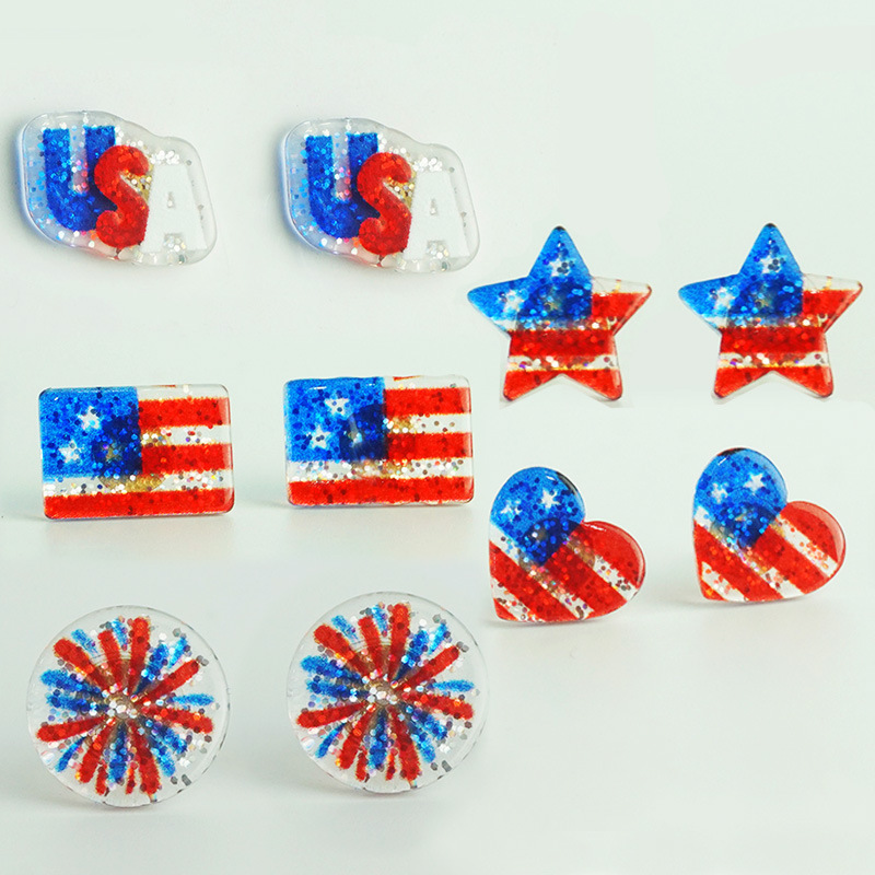 A Pack Of 2 Pairs Simple Style Geometric National Flag Star Printing Arylic Ear Studs display picture 3