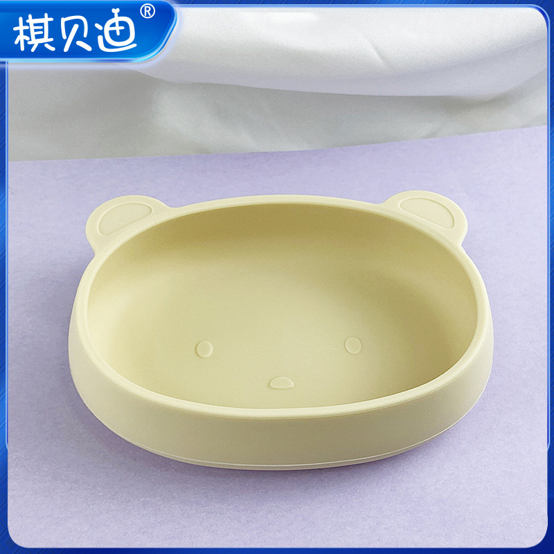 베이지-실리콘 그릇-흡입 컵 없음