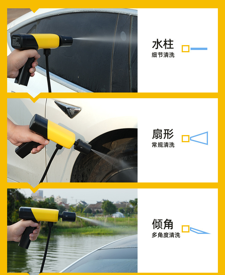Lithium Battery Foldable Car Wash Water Gun Handheld High-Pressure Household Wireless Car Wash Machine with Booster, Mini Foldable Portable