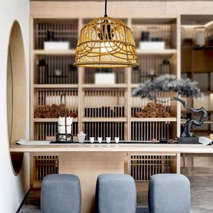 Handmade Imitation Rattan Woven American Simple Chandelier Tea Room Study Lampshade Decoration
