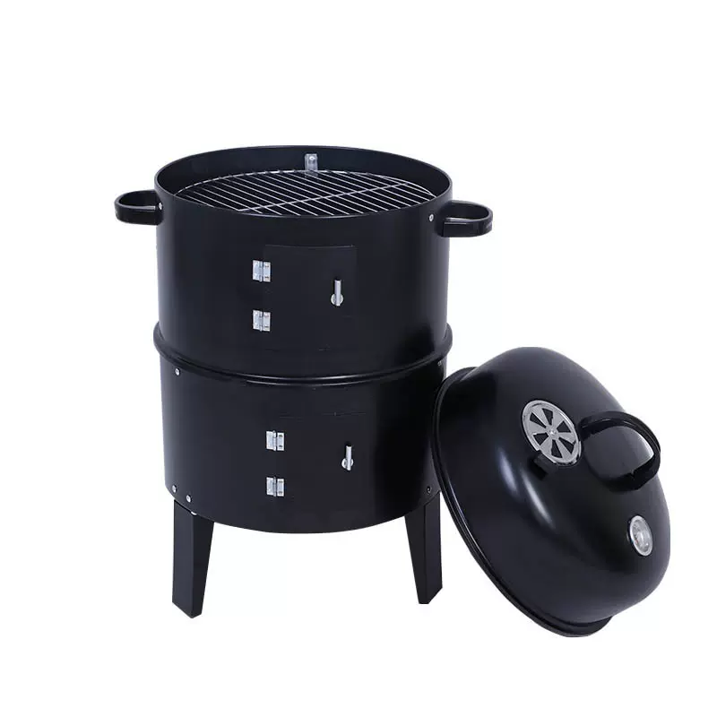 BBQ三合一烟熏炉焖烤炉烧烤炉架烤红薯烤地瓜腊肉圆形烟熏桶现货