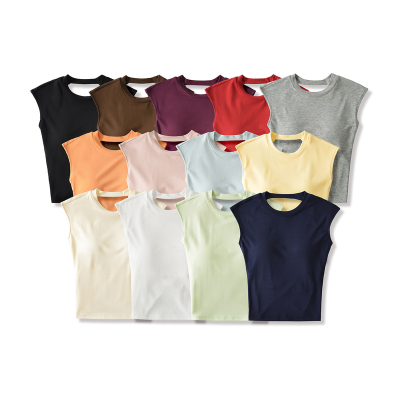 2026 Summer Dopamine Hot Girl Round Neck Yoga Vest with Chest Pads, Sports Backless Short Sleeve Fitness Top
