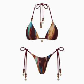 定制bikinis分体泳衣扎染印花绑带性感低腰比基尼2026新款欧美