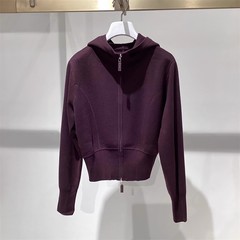 伊*L女装2025秋冬新款通勤乌梅紫连帽拉链针织衫女上衣1GA131591