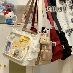 学院风百搭上课装书简约大容量邮差包女透明吧唧单肩包痛包包邮一