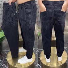 冬季新款条纹牛仔裤男小脚裤潮流老爹休闲裤子百搭宽松弹力哈伦裤