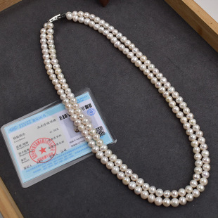 Natural Freshwater Pearl Necklace for Women 6-7m Nearly Round Retro Multi-Layered Daily Cheongsam Elegant Fashion Clavicle Chain Necklace