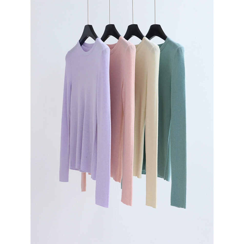 Сшивка сзади, объем для бега, трикотаж с длинными рукавами и круглым вырезом, шерстяная нижняя рубашка, тонкий пуловер, осенне-зимний трикотаж, образ для похудения