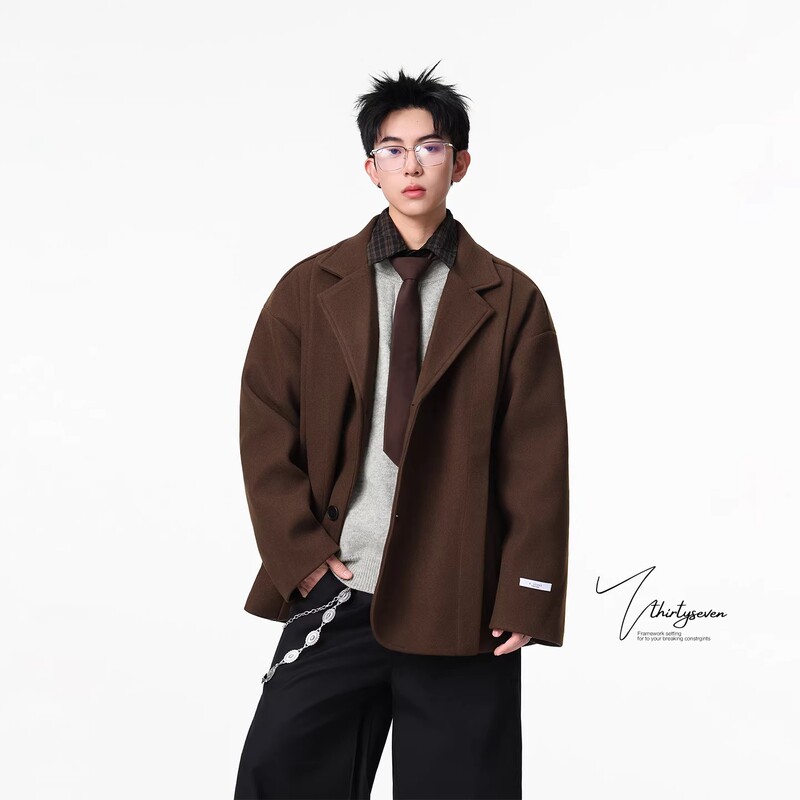 British Style High Street Brown Woolen Suit Jacket for Men 2026 Autumn Korean Style Loose-Fitting High-End Cool Lapel Suit