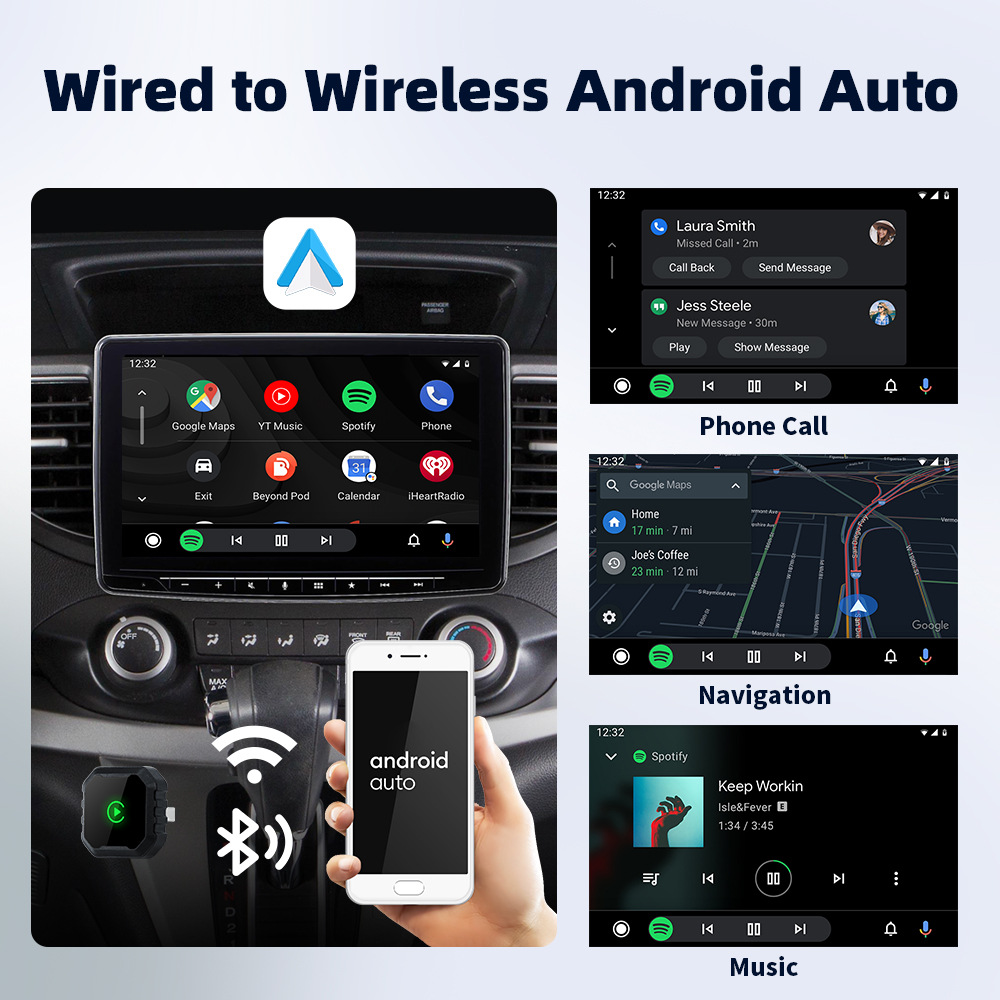 2-in-1 Car Connectivity Box, Apple Dual-Channel Wired to Wireless CarPlay, Portable