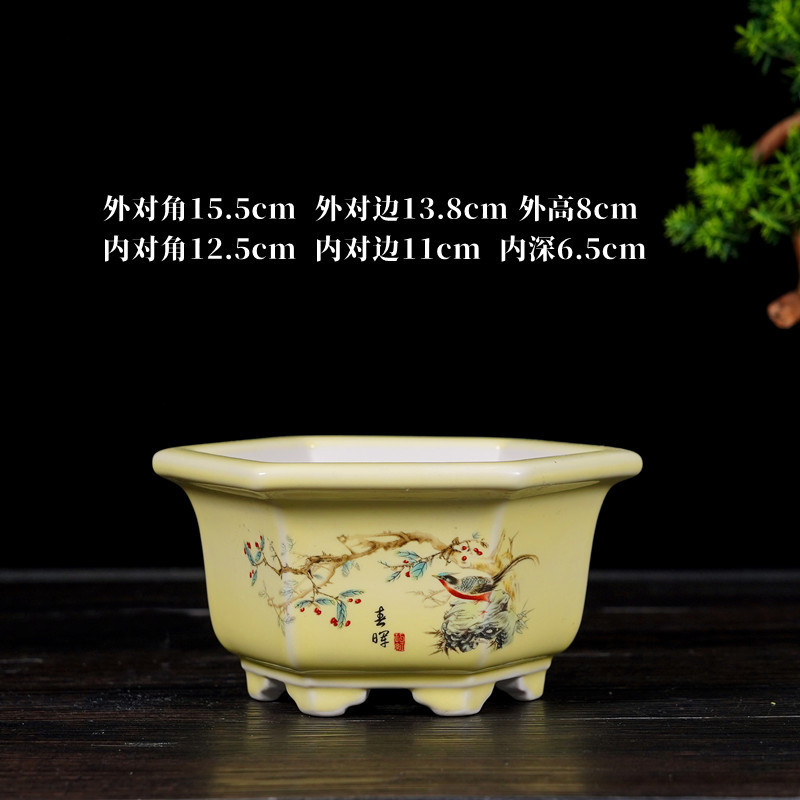 花盆陶瓷六边形大号好看设计感山水彩绘盆栽盆多肉绿植盆新款批发|undefined