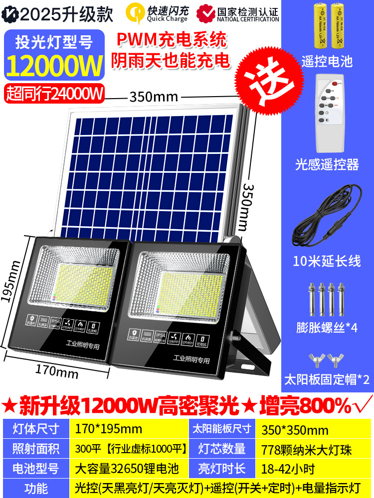 12000W 2개용 1개 [램프구슬 778개] 어두워지면 자동으로 켜짐(조광+리모컨+타이밍) 10m 충전케이블 ★ 10년 보증-0W