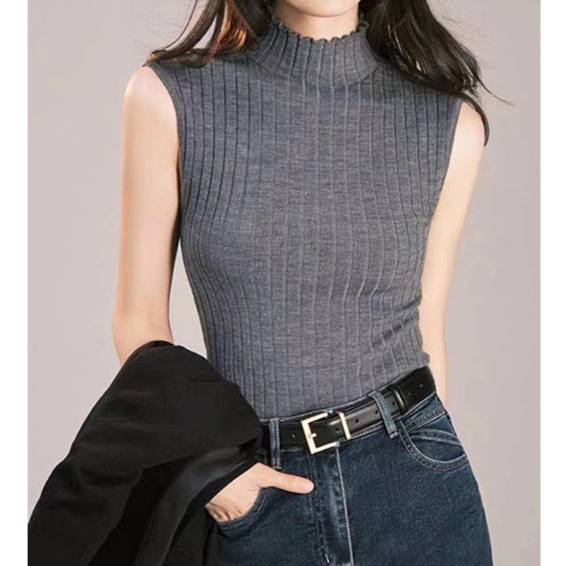Spring and Summer half turtleneck small camisole women's all-match bottoming shirt knitted sweater vest sleeveless short top outer wear