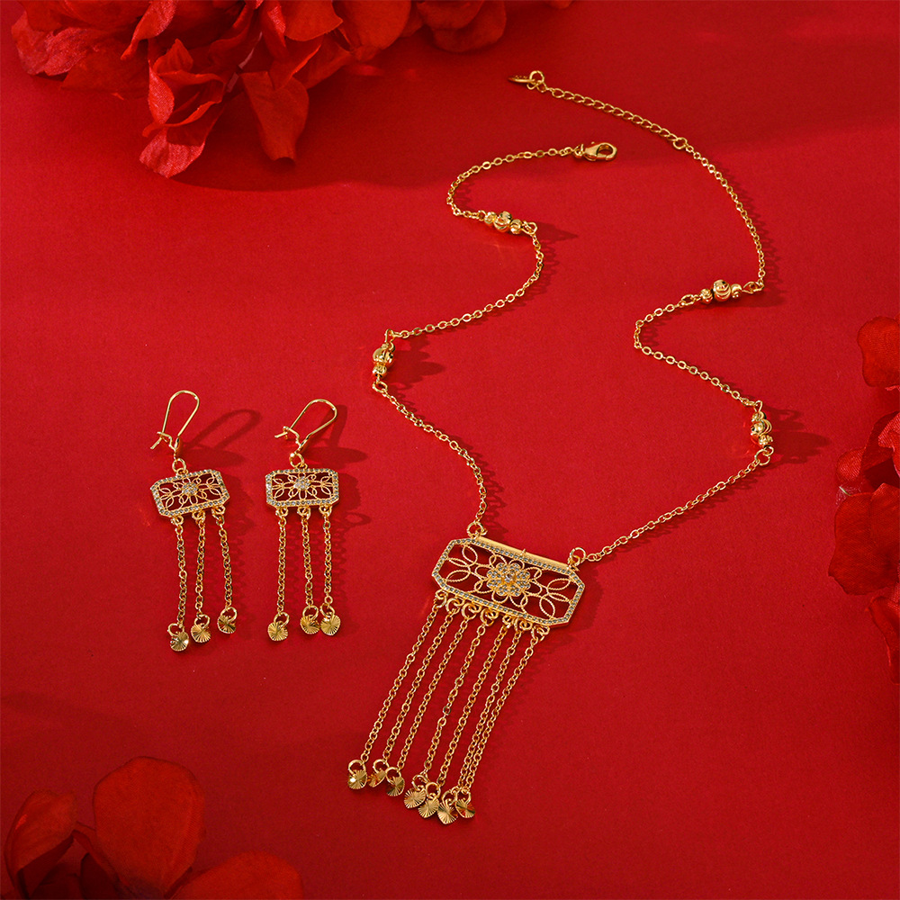 Transfronterizos de moda en el Medio Oriente joyas de mano de obra exquisita aretes de mujer collar conjunto de joyas pendientes de diamantes colgante dos piezas conjunto