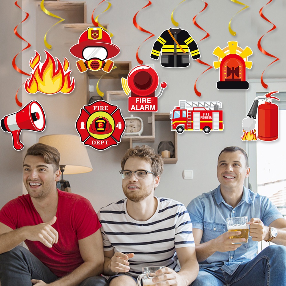 Nueva decoración de fiesta de cumpleaños contra incendios temática espiral placa de suspensión contra incendios fiesta decoración de techo espiral colgante image 3