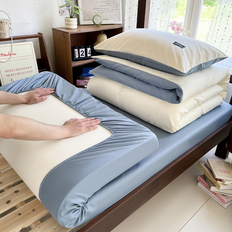 Dormitorio de estudiantes de tres piezas de cama de algodón, sábanas de algodón, colcha de cama de verano de cuatro piezas