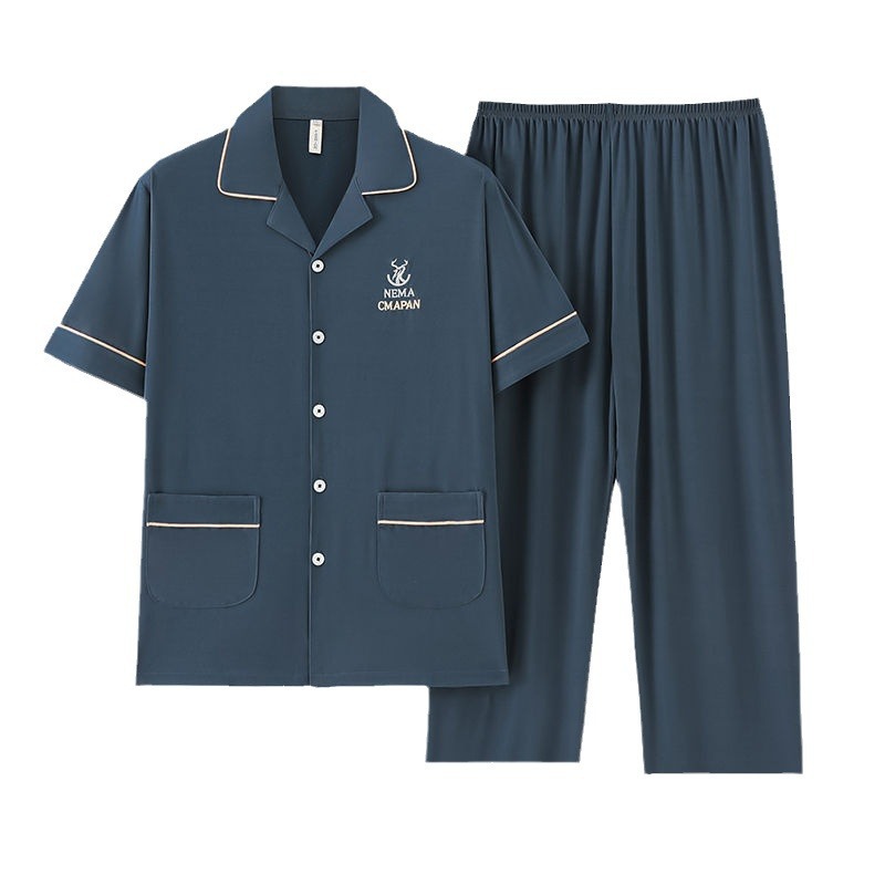 Pajamas de algodón para hombres, pantalones largos de manga corta, delgados de verano, grandes de media manga, set de ropa de verano para hombres