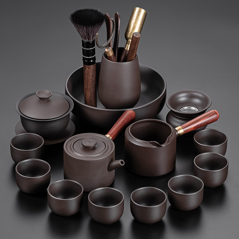 ✲☾☾✲15개 보라색 점토 차 세트(측면 손잡이/둥근 모양) - 단색✲☾☾✲