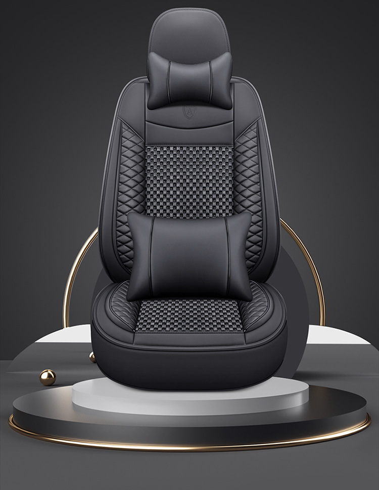 Cross-Border Manufacturer Direct Sales New All-Encompassing Rhombus Leather Ice Silk Car Seat Cushion Four-Season Universal Breathable Five-Seat Seat Cushion
