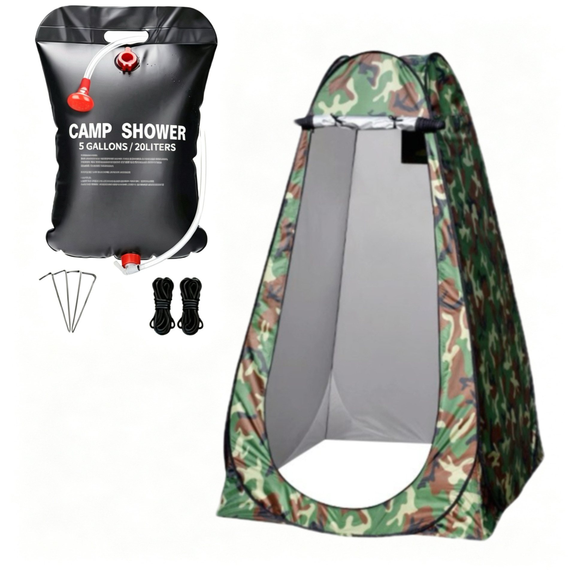 2 windows regular camouflage color + 20 liter shower bag / Single size: 1.2*1.2* 1.9m