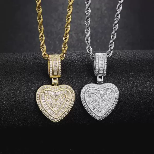 Amazon's Best-Selling Fashionable Copper Inlaid Zircon Love Pendant Gold-Plated Versatile Metal Hip-Hop Trendy Cool Necklace Wholesale